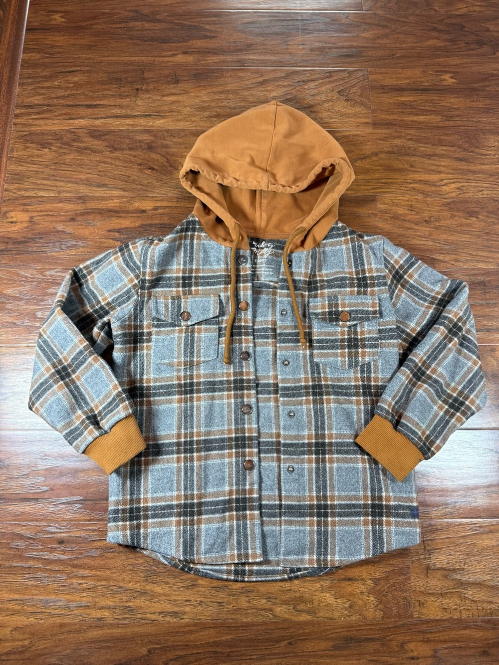 Boys Made by Molly Plaid Hooded Shacket with Rust Hood